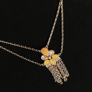 Nicole by Nicole Miller Gold-Tone/Yellow Enamel Flower Tassel Necklace